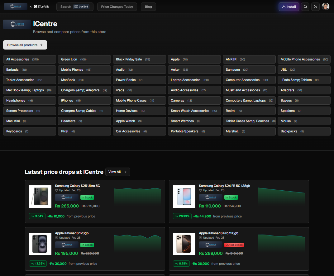 Separate pages for your favorite shops